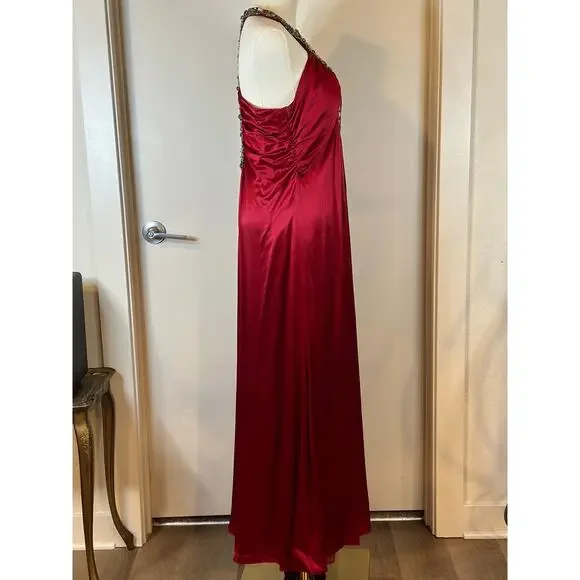 Vintage Y2K Marc Bouwer 100% Silk Maxi Dress Beaded V-Neck Red Cocktail Party 10 - Picture 6 of 14
